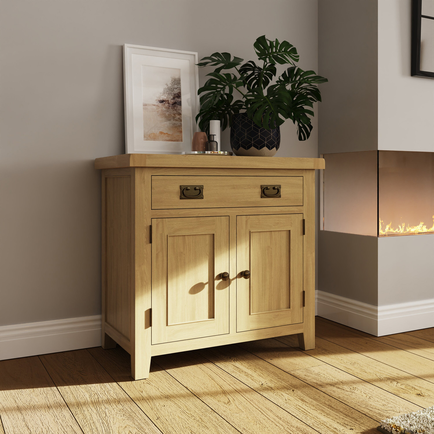 FWStyle - 2 Door 1 Drawer Sideboard Natural Oak - Natural Oak thumbnail