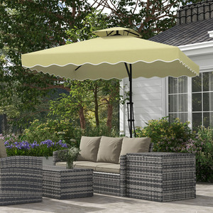 Beige Outsunny Square Cantilever Parasol Umbrella with Cross Base shot 4935864