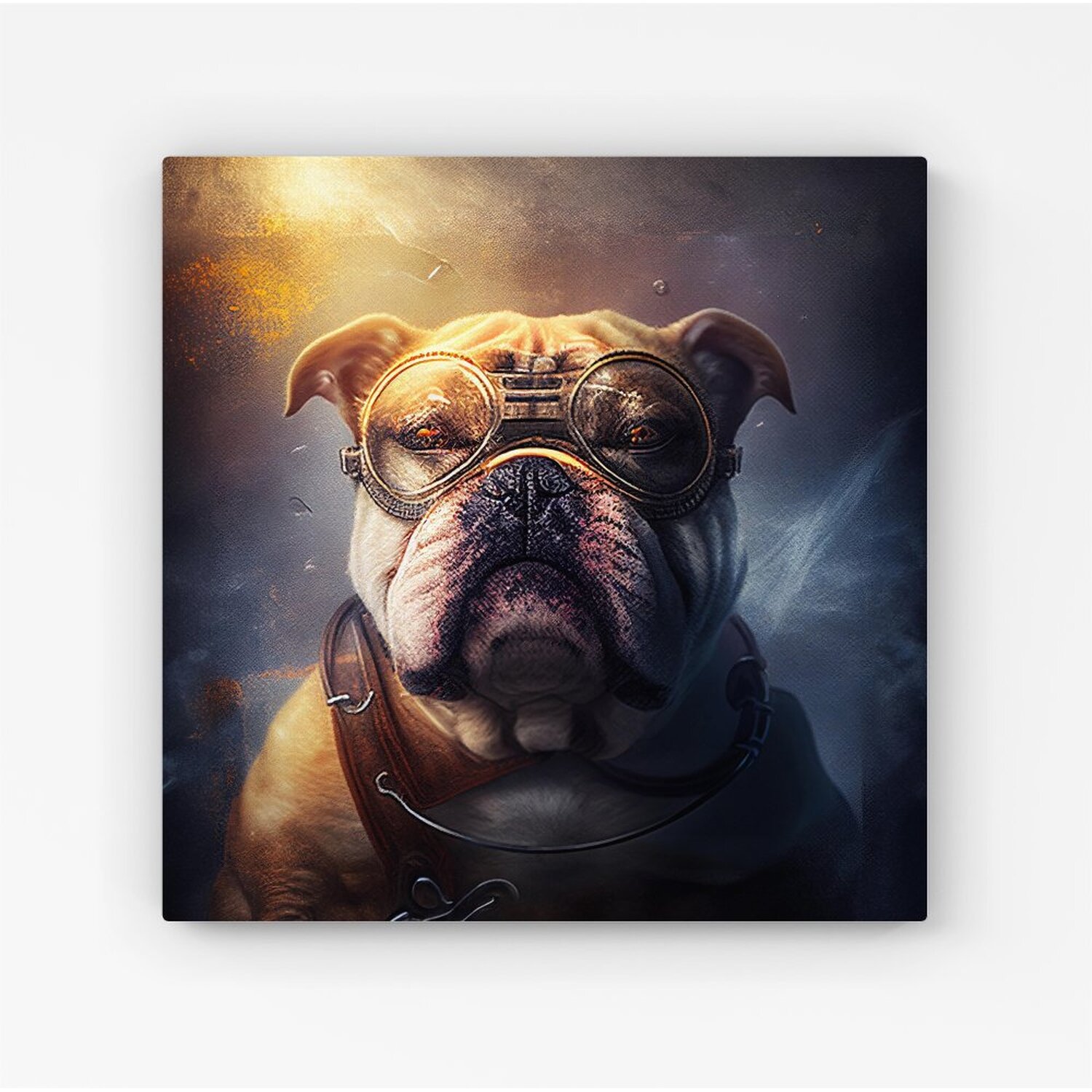 Warren Reed - Designer - Bulldog With Glasses Splashart Golden Canvas Print - Brown / 101.6cm thumbnail
