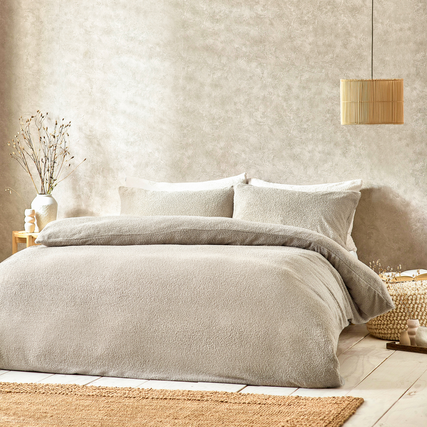 Boucle Textured Duvet Cover Set - Greige Double