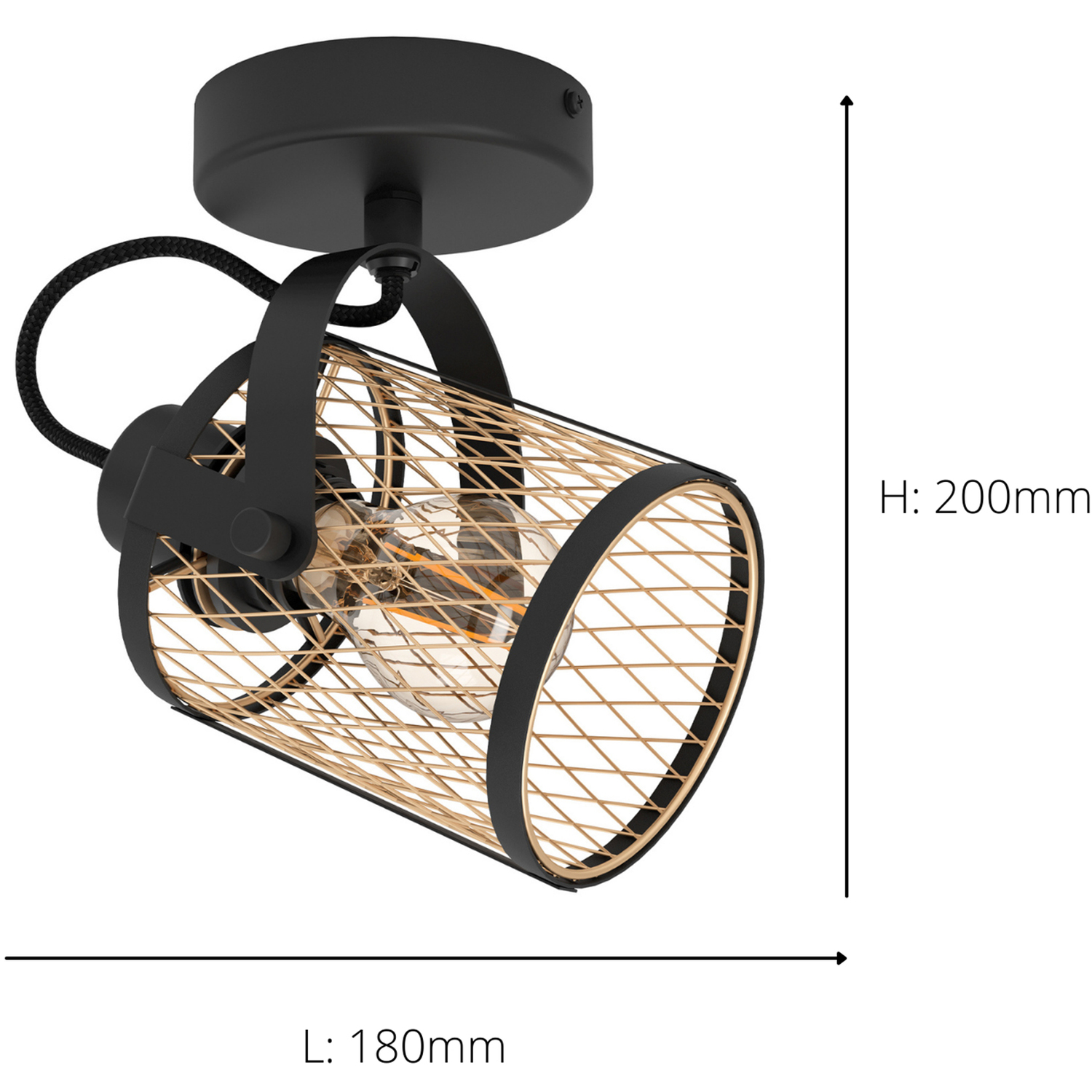 Eglo Dellow Black Steel Lattice Style Adjustable Wall Or Ceiling Spotlight - Black