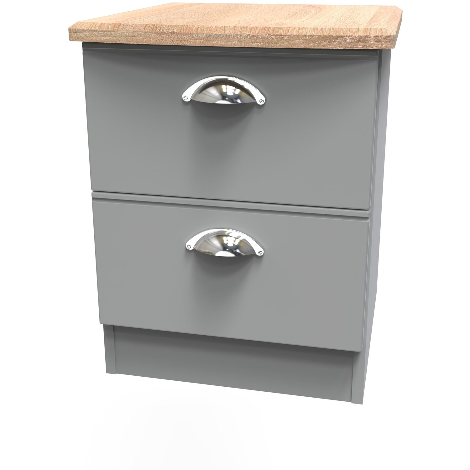Victoria Fully Assembled 2 Drawer Bedside Cabinet - Dusk Grey Riviera Oak