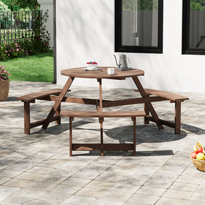 Round Garden Table and Bench Set
