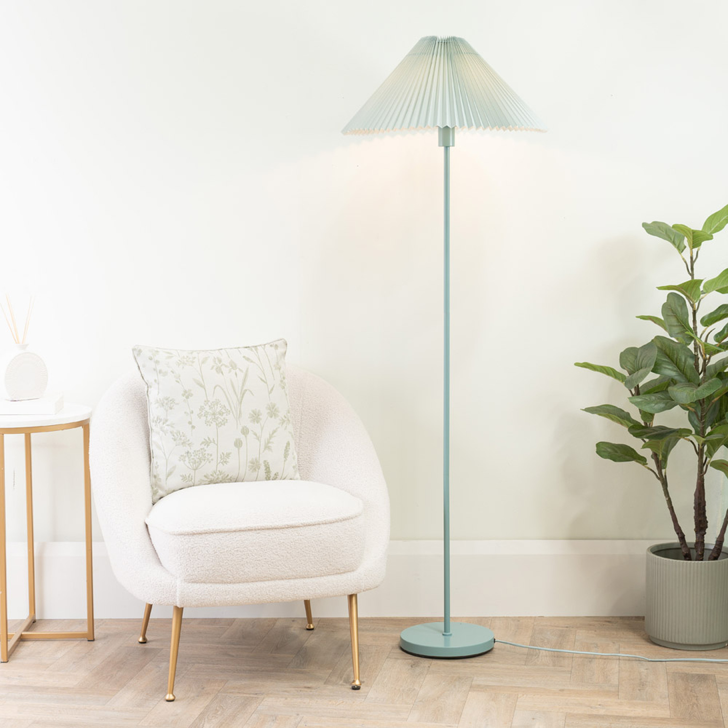 Akira Fabric Pleated Shade Slim Floor Lamp with LED Bulb - Blue