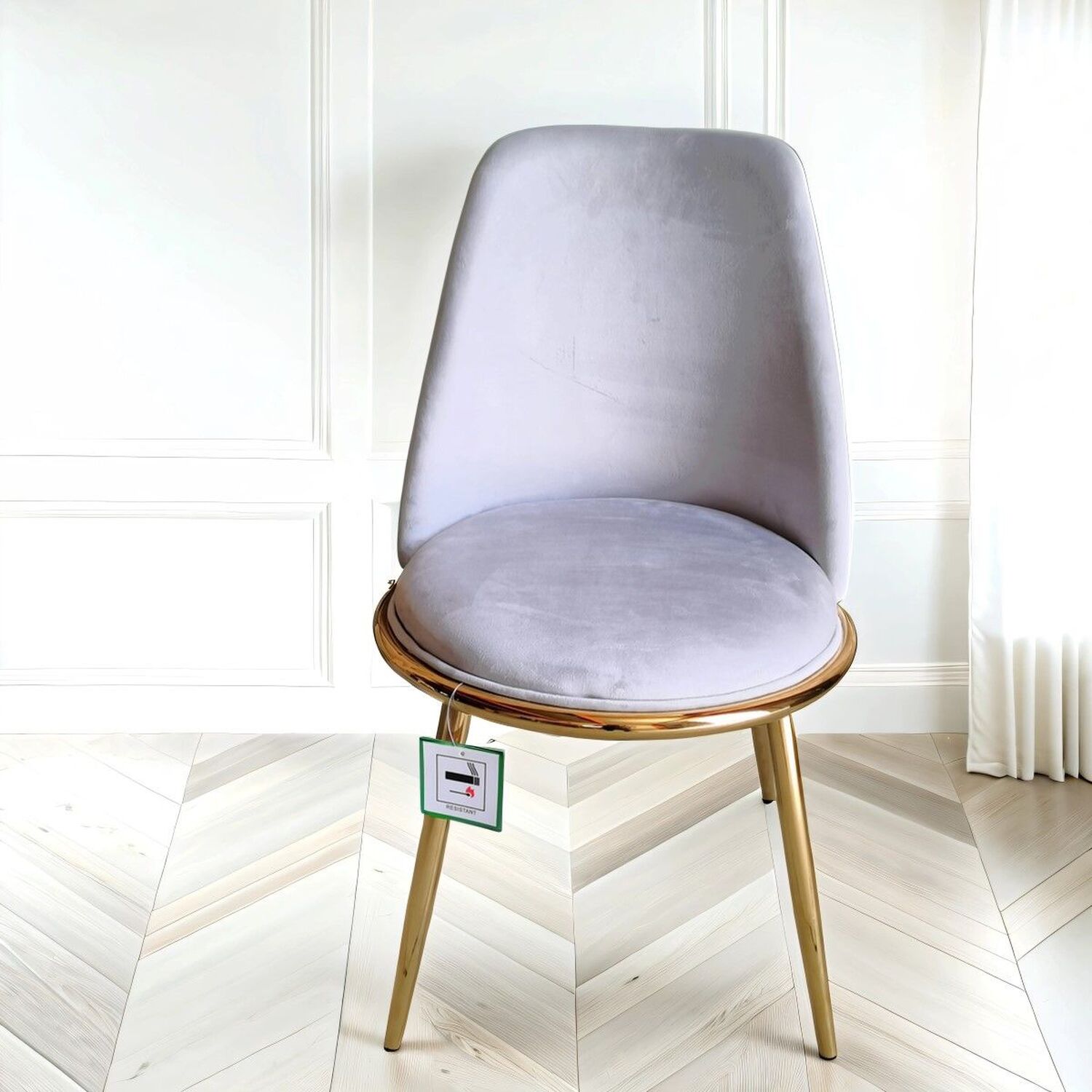 Riviera Luxury Velvet Dining Chair - Grey 4 Metal Velvet