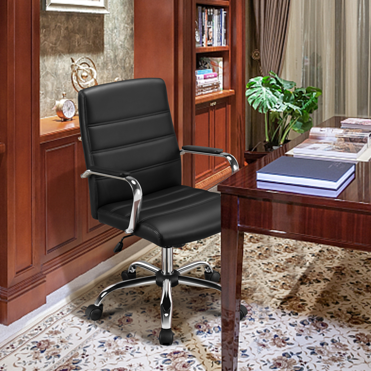 Mid Back Office Chair With Arms - Black