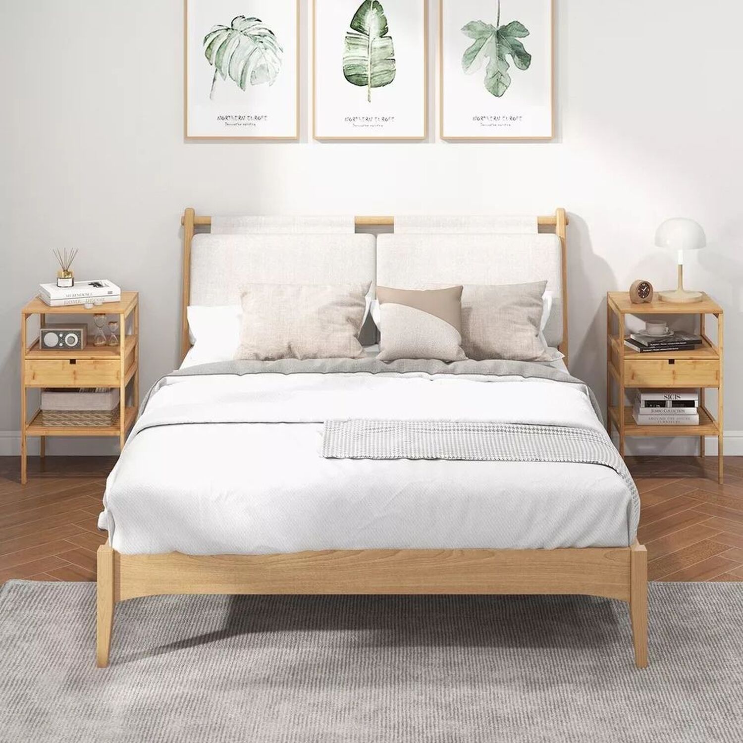 3 Tier Wooden Bedside Tables Set Of 2 - Natural