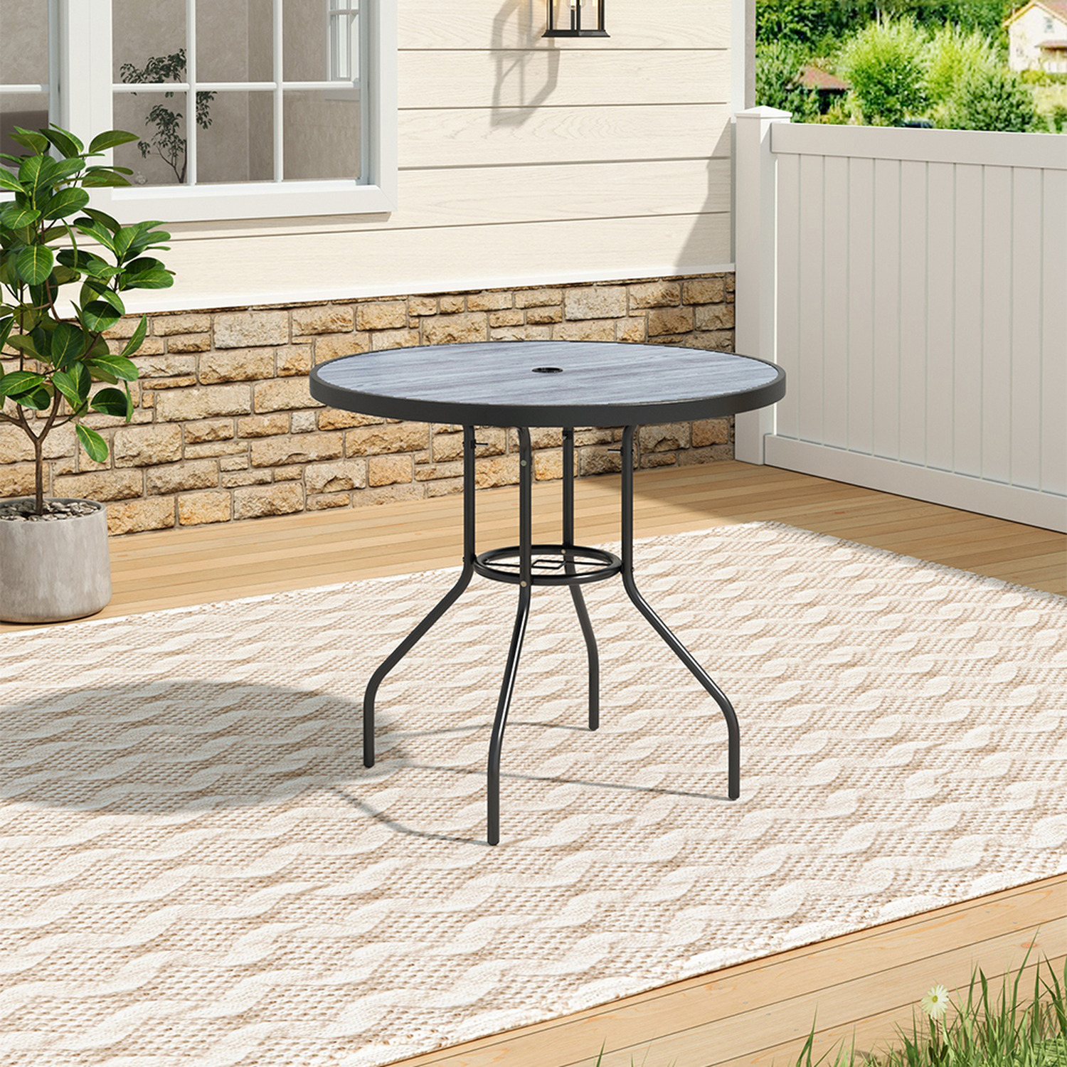 Livingandhome Round Tempered Glass Marble Garden Table - Santas Gray