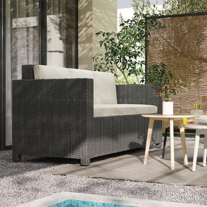 Cream White / 70cm Outsunny 3 Seater Rattan Sofa with Tough Metal Frame shot 7377160