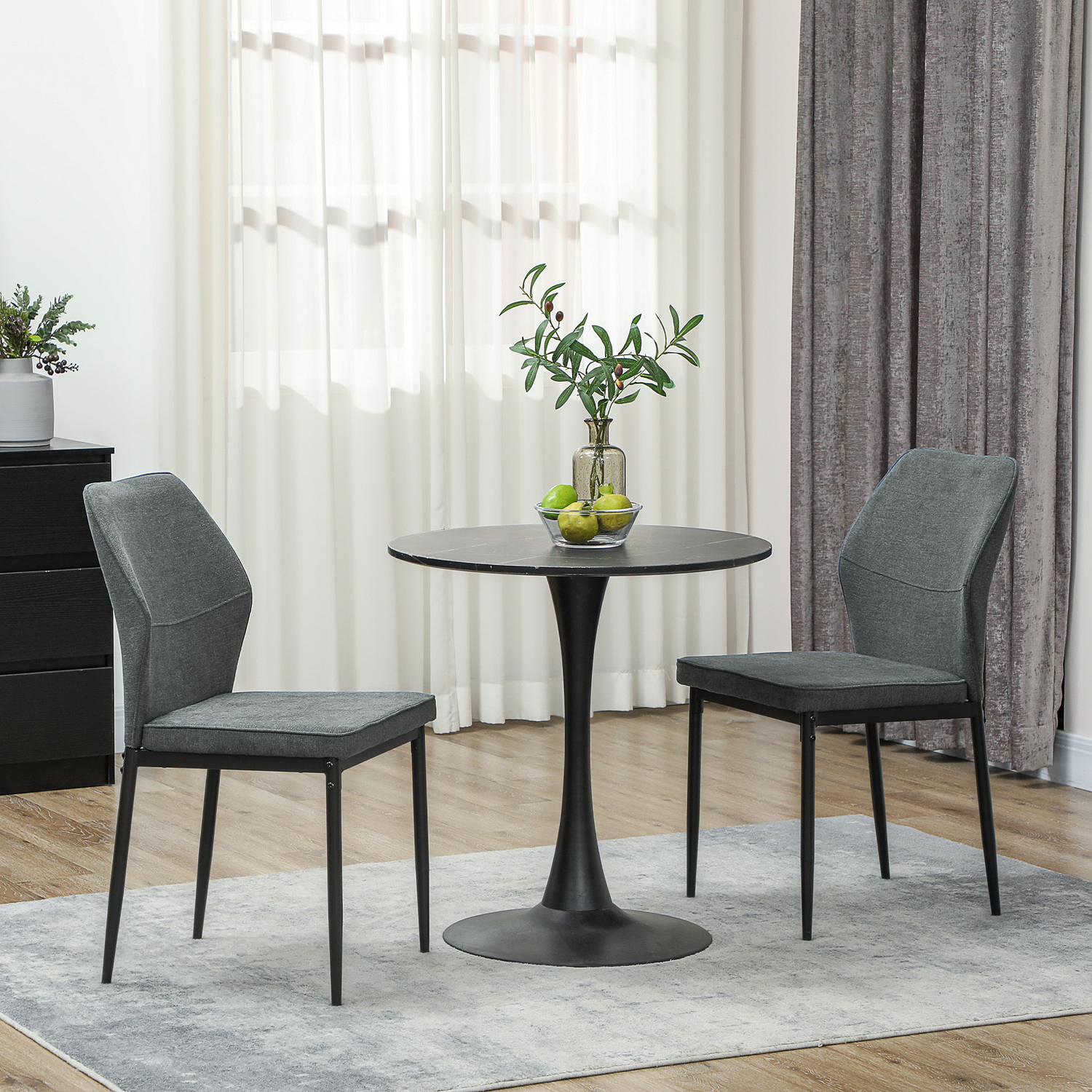 HOMCOM Modern Dining Chairs Set of 2 with Padded Seat Curved Back