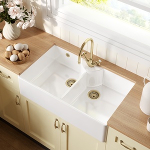 2 Bowl Stepped Weir Butler Sink Tap Ledge Overflow Tap Hole 895mm