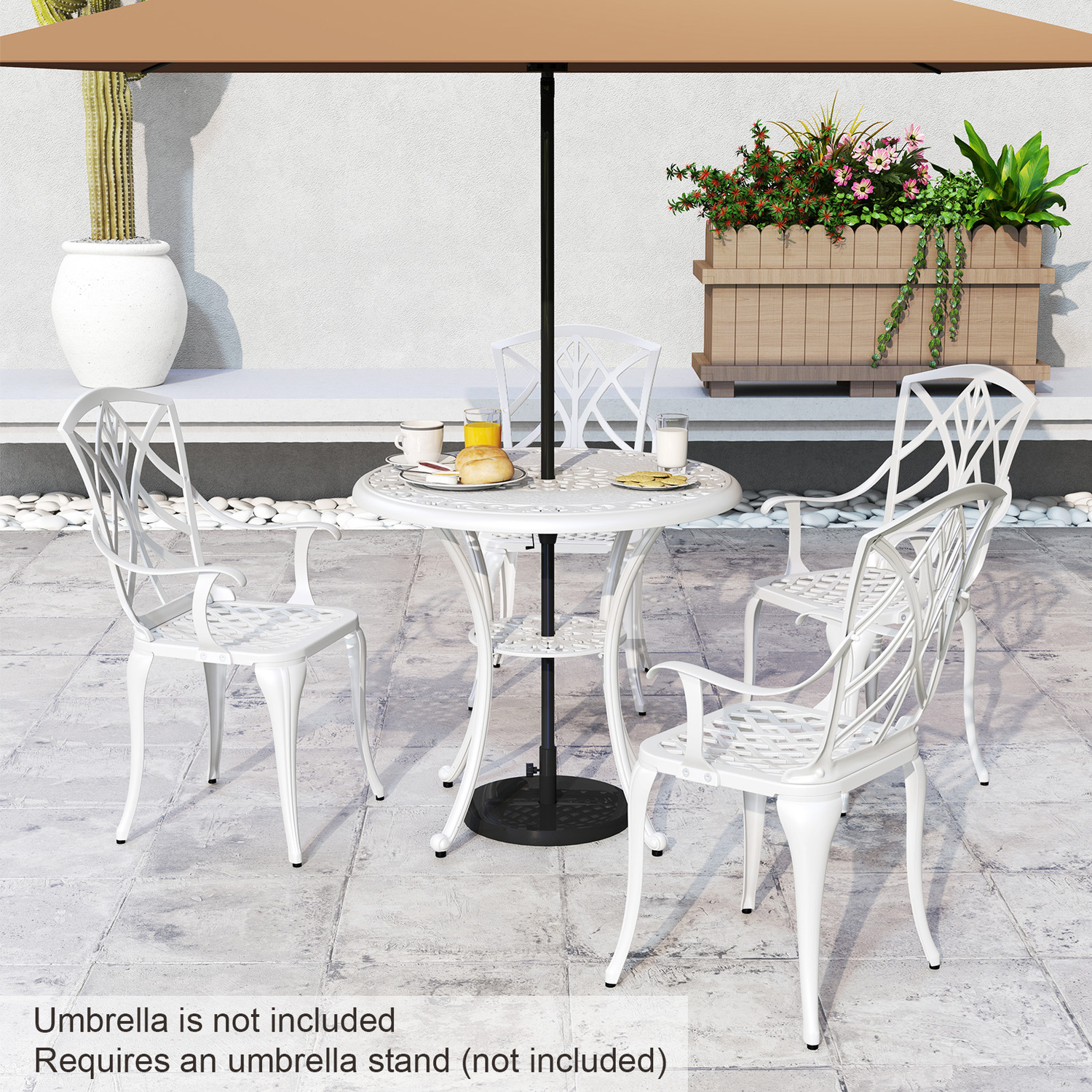 Patio Dining Table Chair Set - White