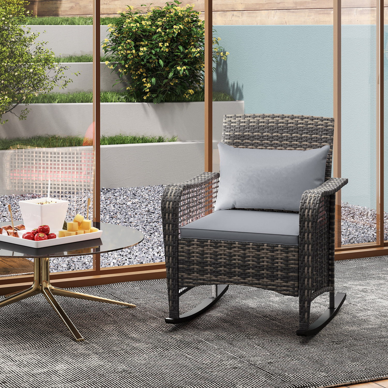 Rattan Spring Rocking Chairs Outsunny Rattan Garden Rocking Chair