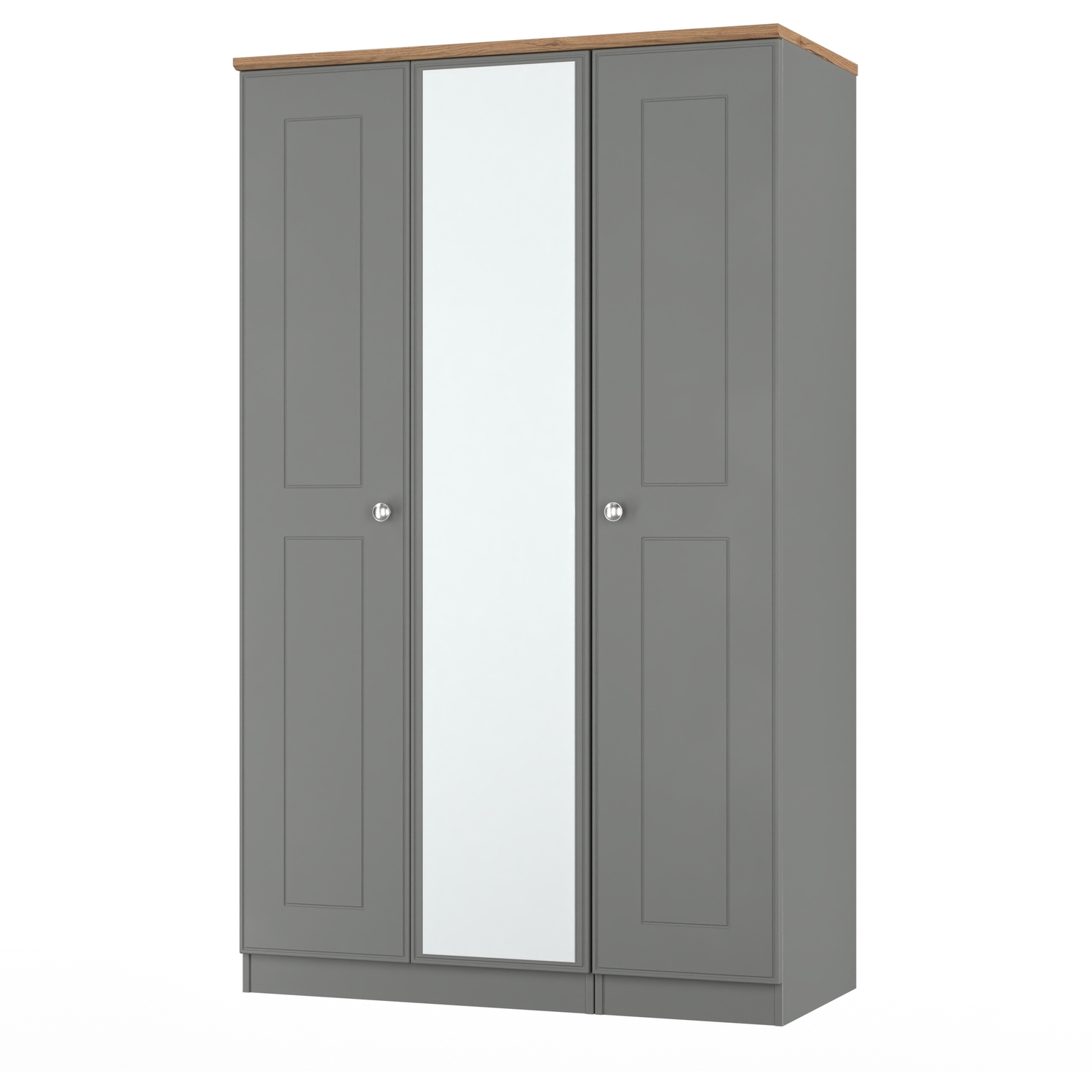 Victoria Ready Assembled Triple Mirror Wardrobe - Dusk Grey Riviera Oak