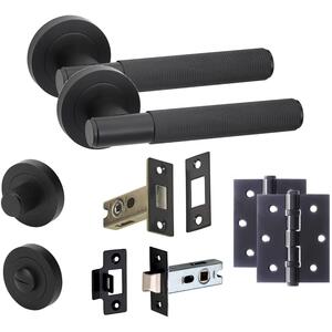 Knurled T-Bar Bathroom Door Handle Hinge Set