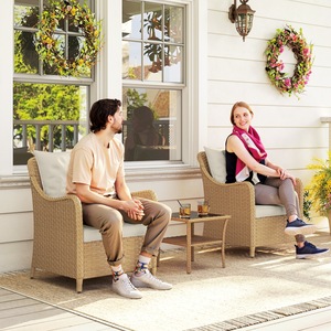 Outsunny Rattan Garden Chairs with Cushions