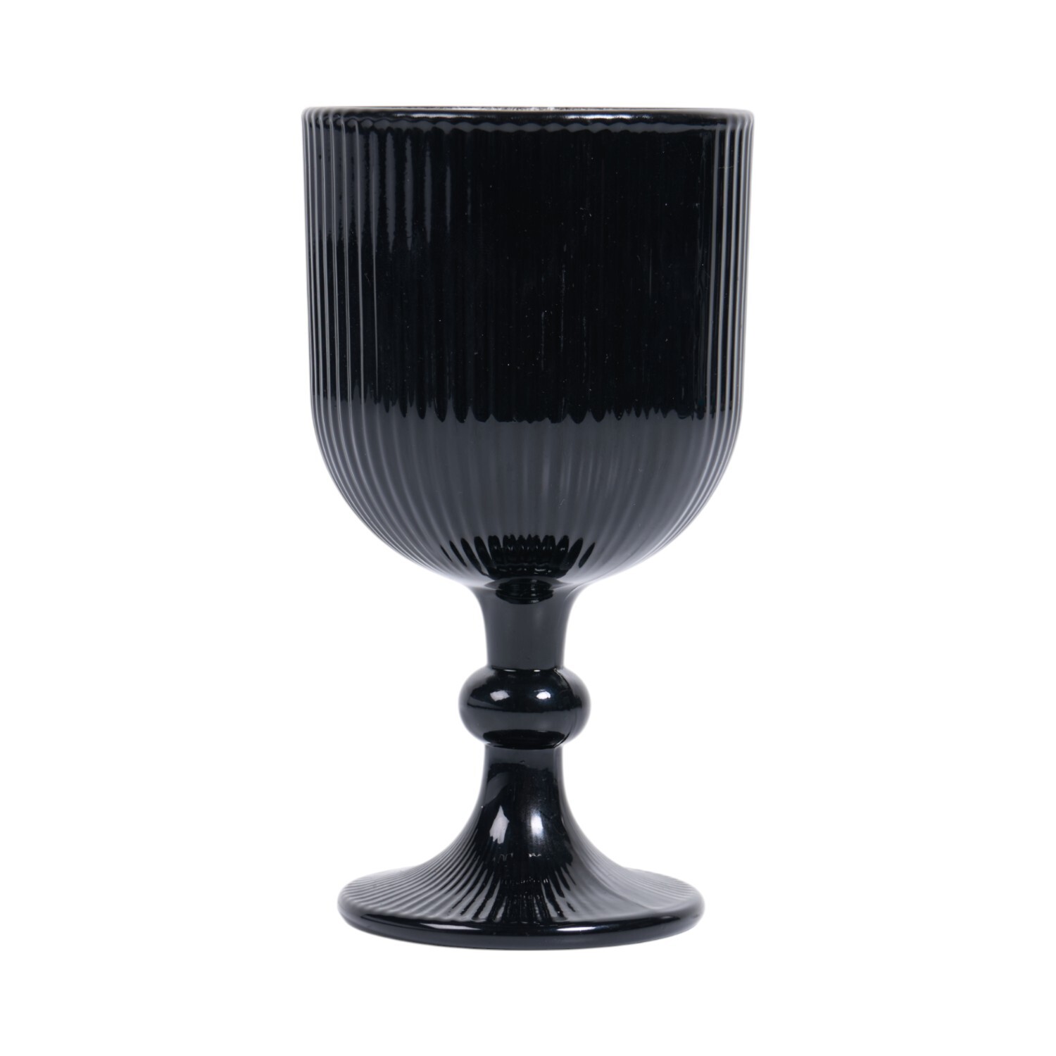 Black Ribbed Wine Glass - Black