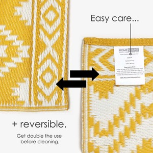 Yellow / 200cm Homescapes Outdoor Rug Luxury Waterproof Reversible Recycled, Yellow Anna Aztec shot 9732254