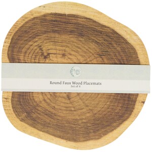 Set of 4 Round Faux Wood Placemats