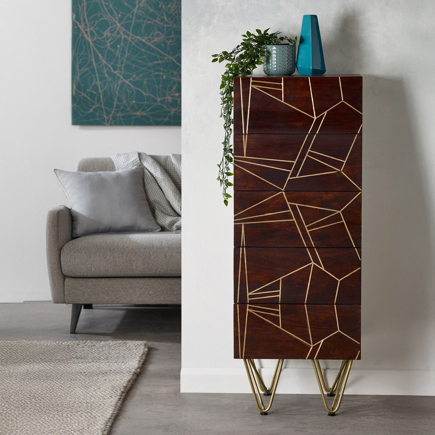 Tall Chest of Drawers Made from Dark Mango Wood - Dark Wood