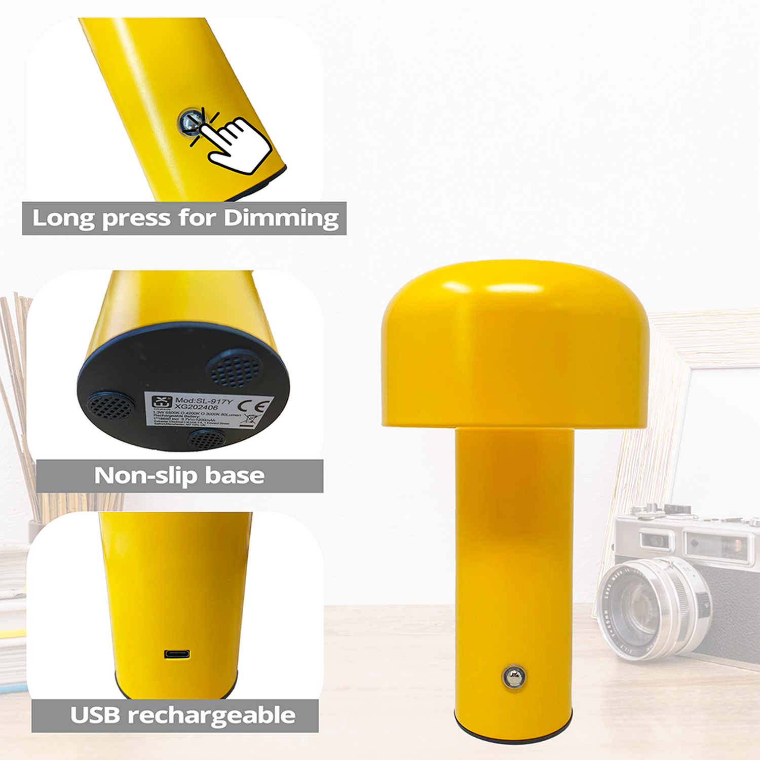 Mushroom Shape Led Desk Lamp - Yellow