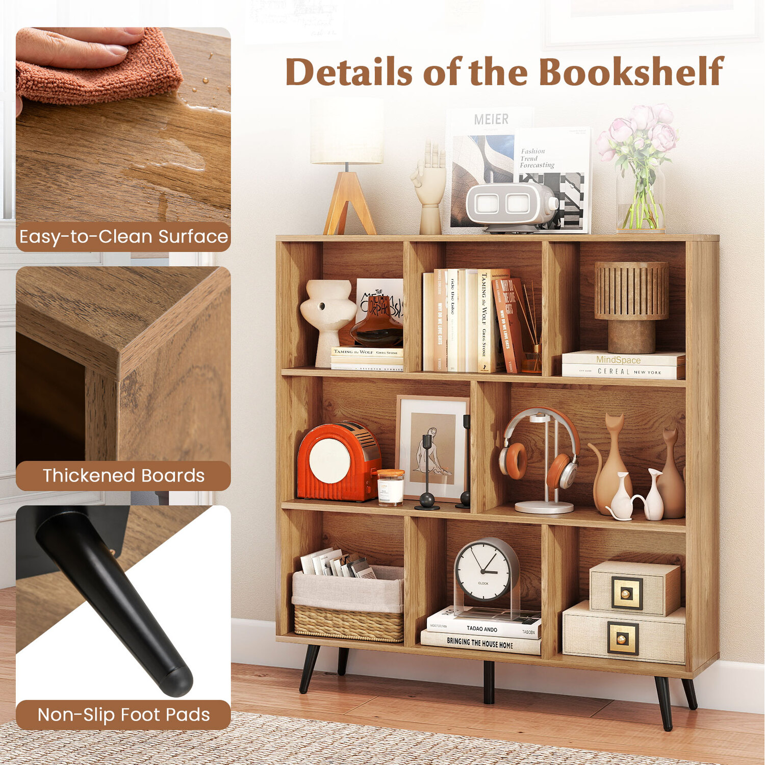 8-cube Bookshelf Storage Rack - Natural