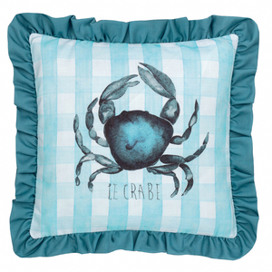 Gingham Crab Printed Ruffle Cushion