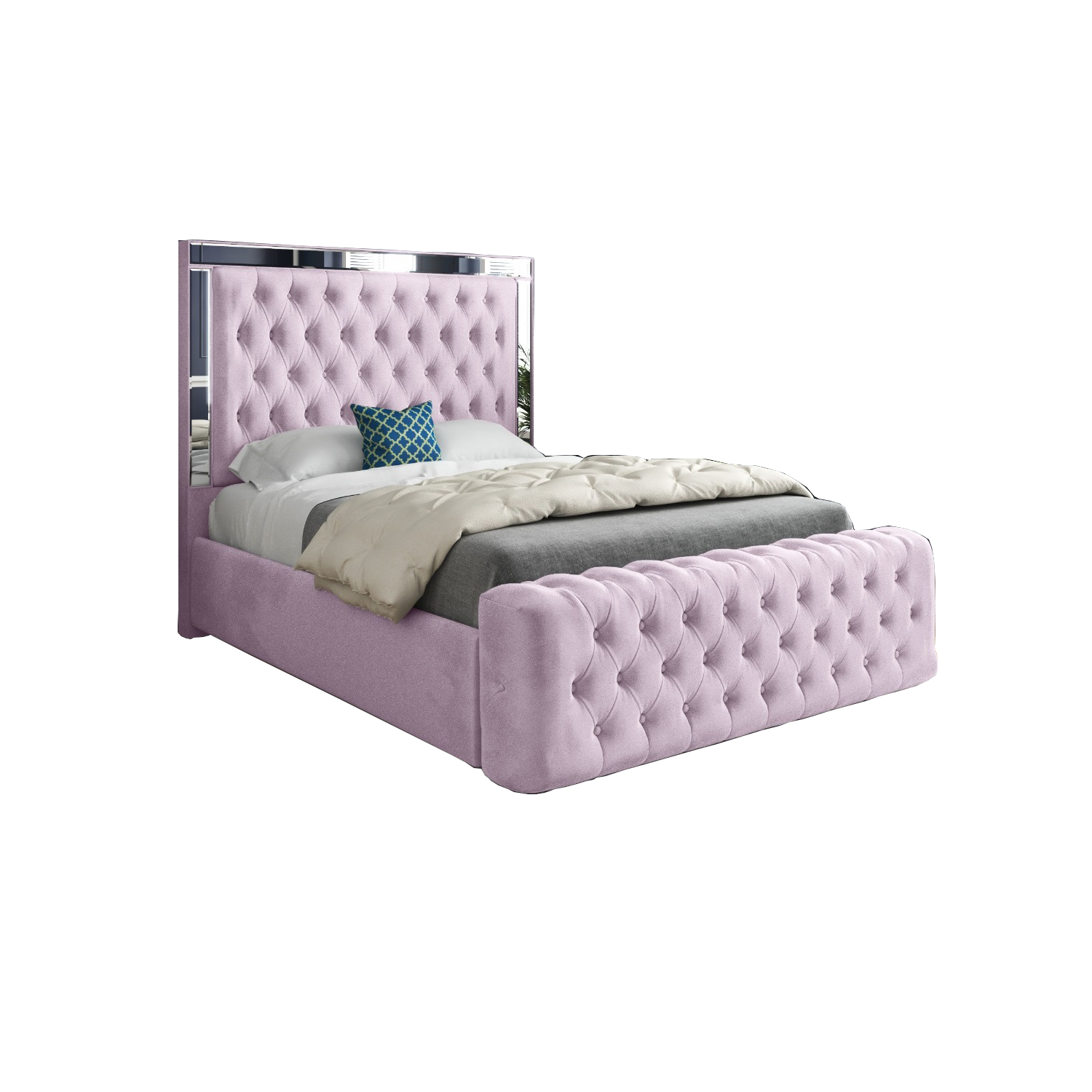 Gemia Soft Velvet Upholstered Mirror Bed Frame - Pink Small Single