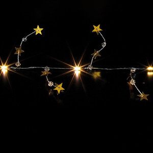 20 LED Gold Star Beaded Christmas Garland 1.9M Warm White Lights Indoor Garland
