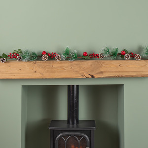 Christmas Berry Garland with Pinecones and Silver Glitter Tips