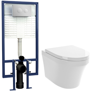 Round Wall Hung Pan Seat Concealed Cistern Round Push Button Plate
