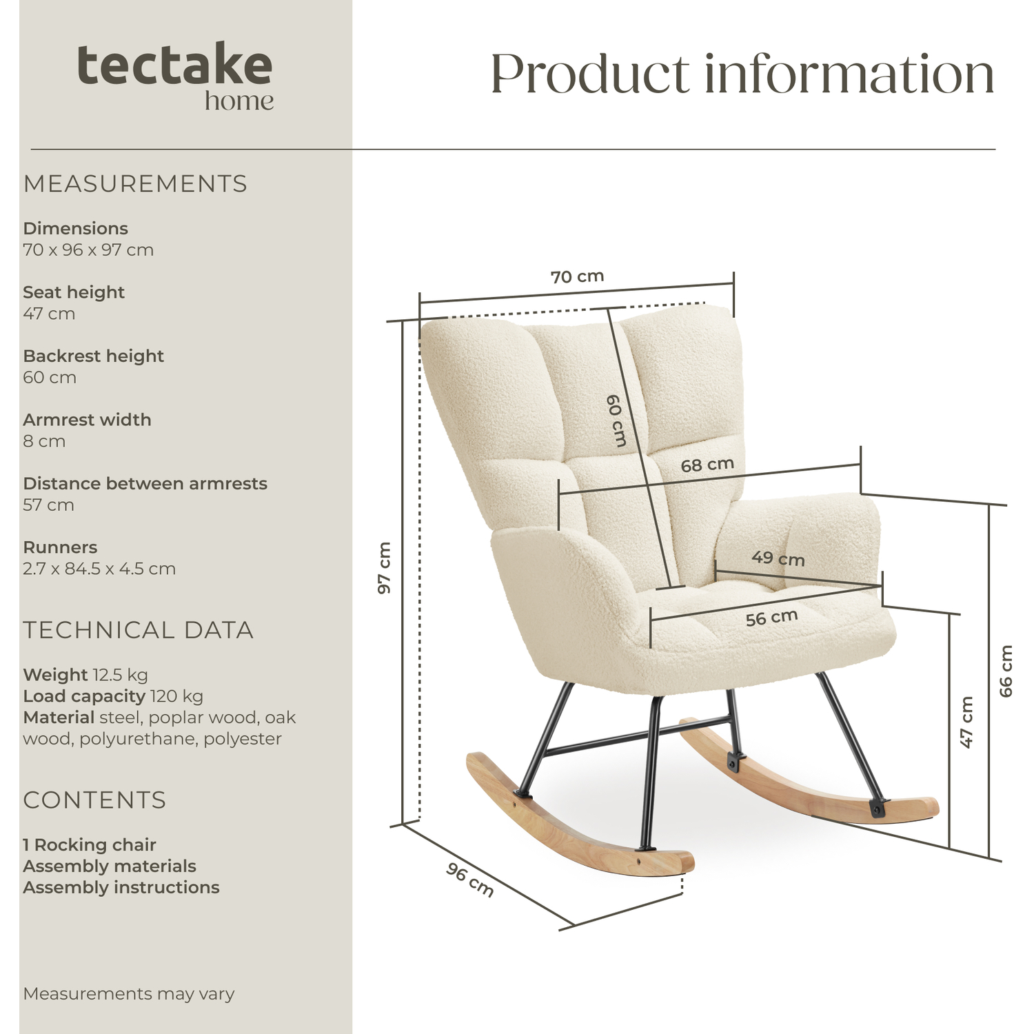 Rocking Chair Torve Boucle Plush Padding Wooden Runners - Beige Boucle