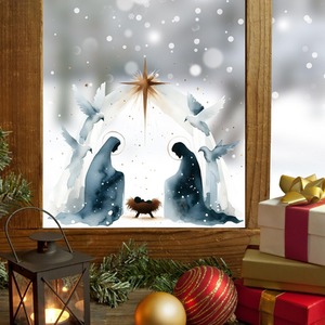 Double Sided Nativity Christmas Window Sticker Mary and Baby Jesus