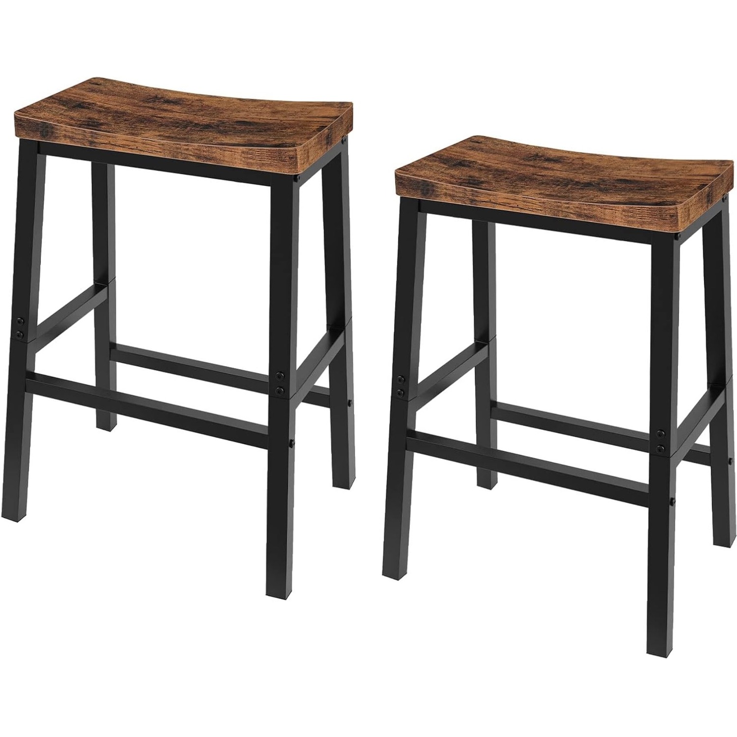 Set Of 2 Kitchen Counter Height Breakfast Bar Stools With Footrest Brown - Rustic Brown 60cm