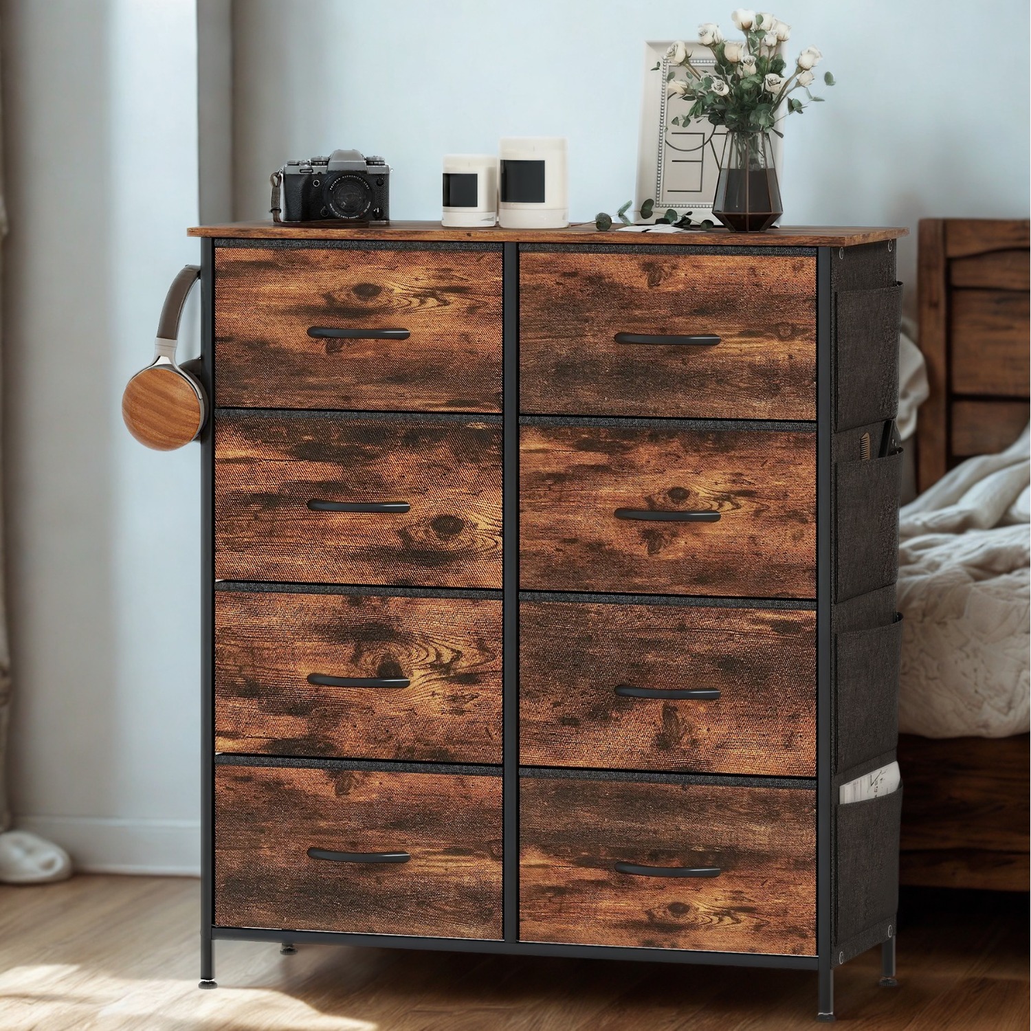 Industrial 8 Fabric Drawer Chest Storage Unit Rustic