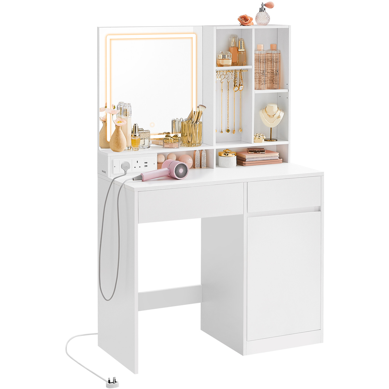 Modern Vanity Desk Dressing Table With Mirror And Lights - White