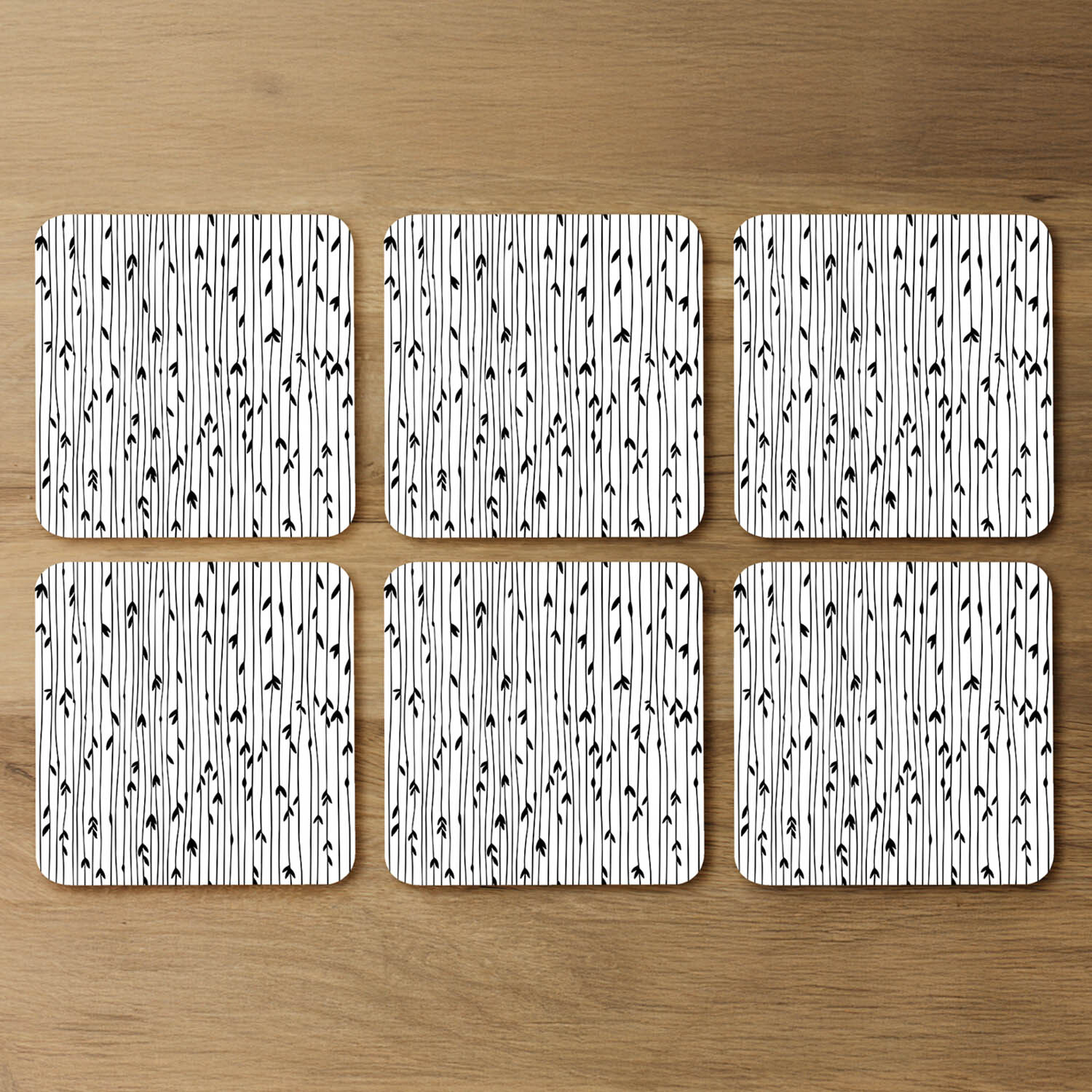 Image of Sketchy Leaves Scattered Coaster - Black