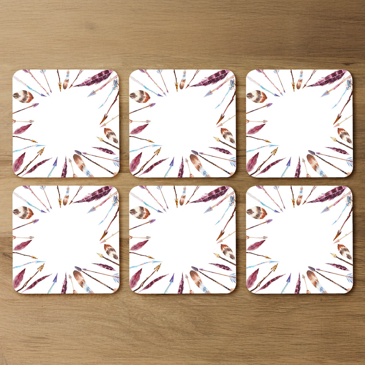 Watercolor Boho Chic With Feathers And Arrows Coaster - Red