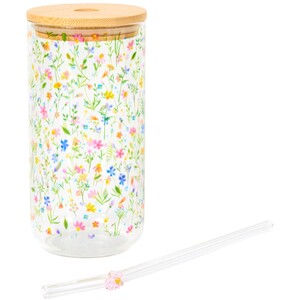 Wildflower Drinking Jar with Lid and Straw