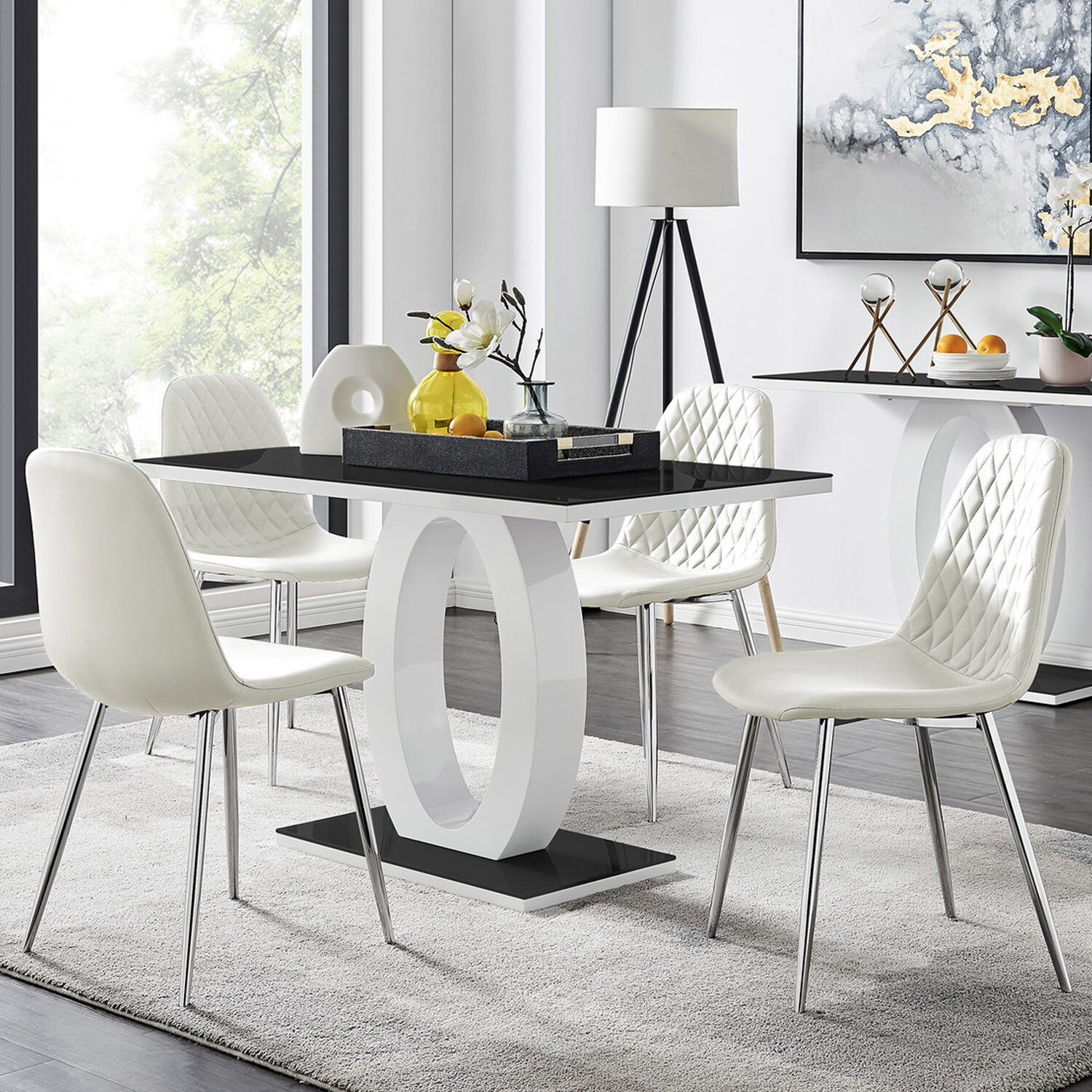 Furnitureboxuk Giovani Black Dining Table With Four Corona Silver Leg Chairs - White