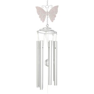 White Butterfly Windchime with Crystal  Silver Spiral Decor