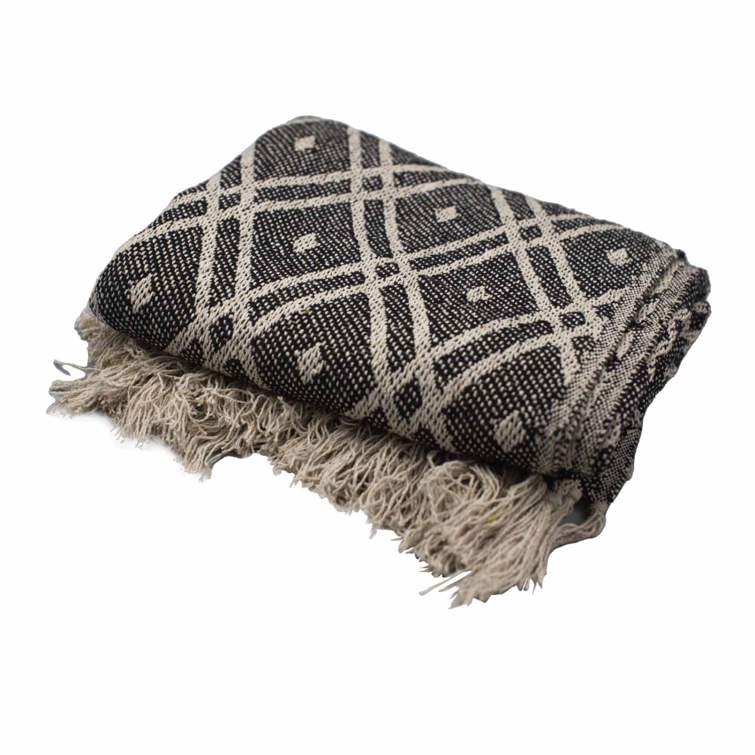 Boho Comfort Throw Black Beige Regency Cotton Blanket - Black