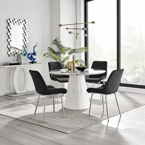 Palma White Marble Effect Round Dining Table  Pesaro Silver Leg Chairs