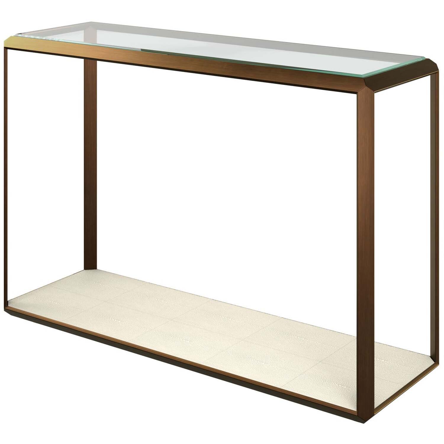 Aracaju Ivory Shagreen and Brass Console Table with Glass Top - Ivory