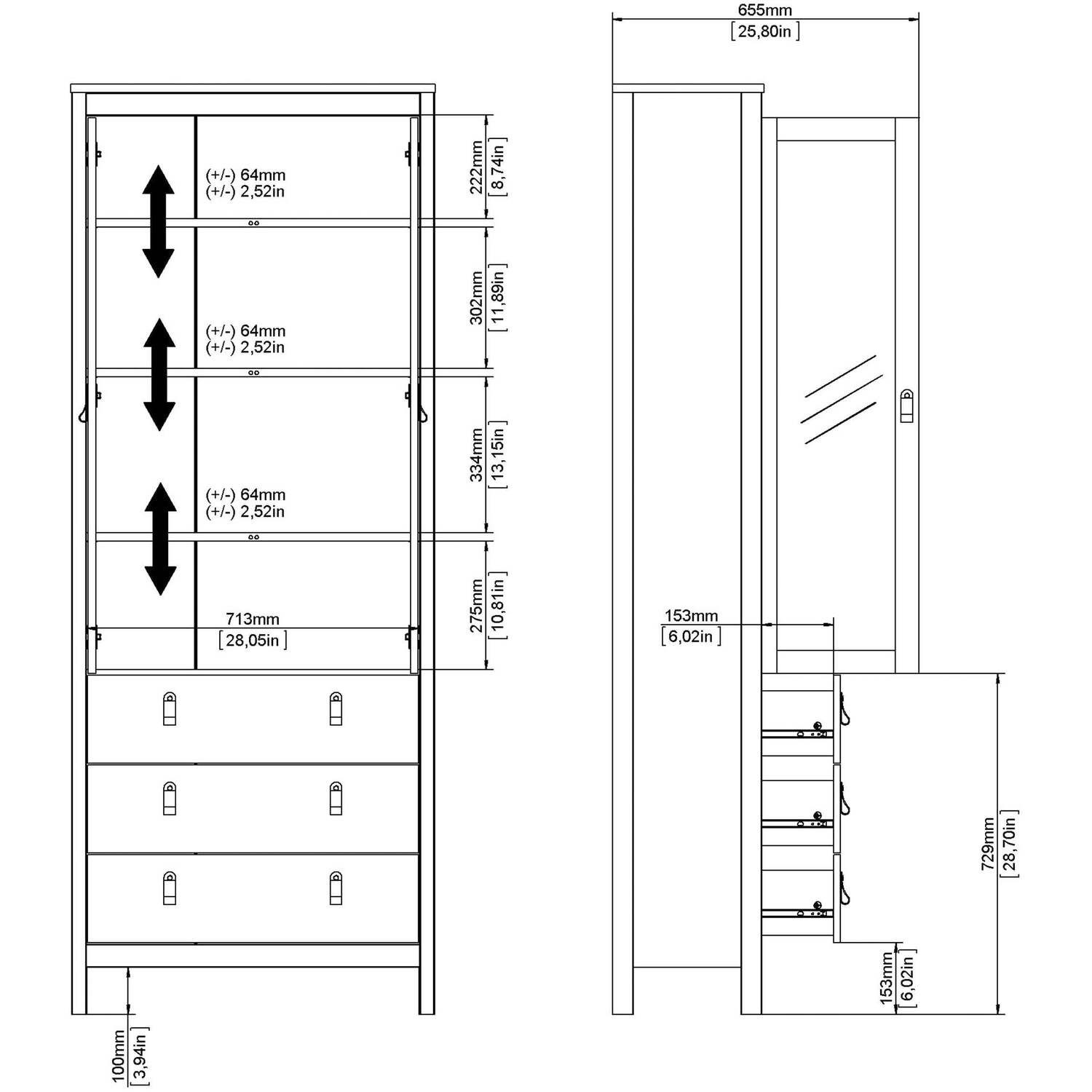 Wyld Haus Gossmere Cashmere China Cabinet Cream Matt 2 Glass Doors 3 Drawers - Cream
