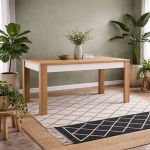 Hjorring Large Extending Dining Table, White Gloss and Natural Oak