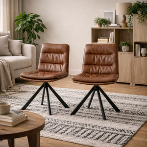 Havdrup Set of 2 Tan Faux Leather Swivel Dining Chairs