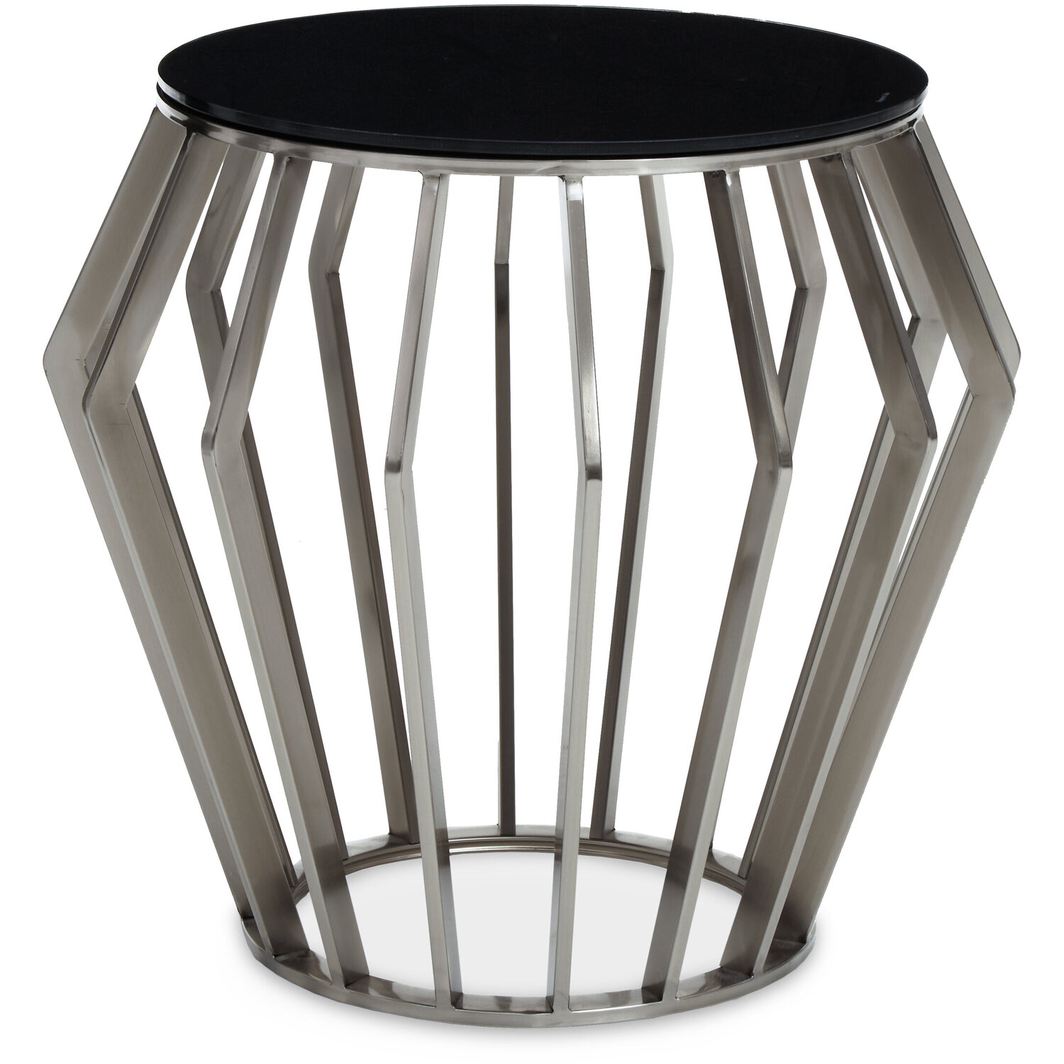 Ackley Silver Round Side Table With Black Glass - Silver
