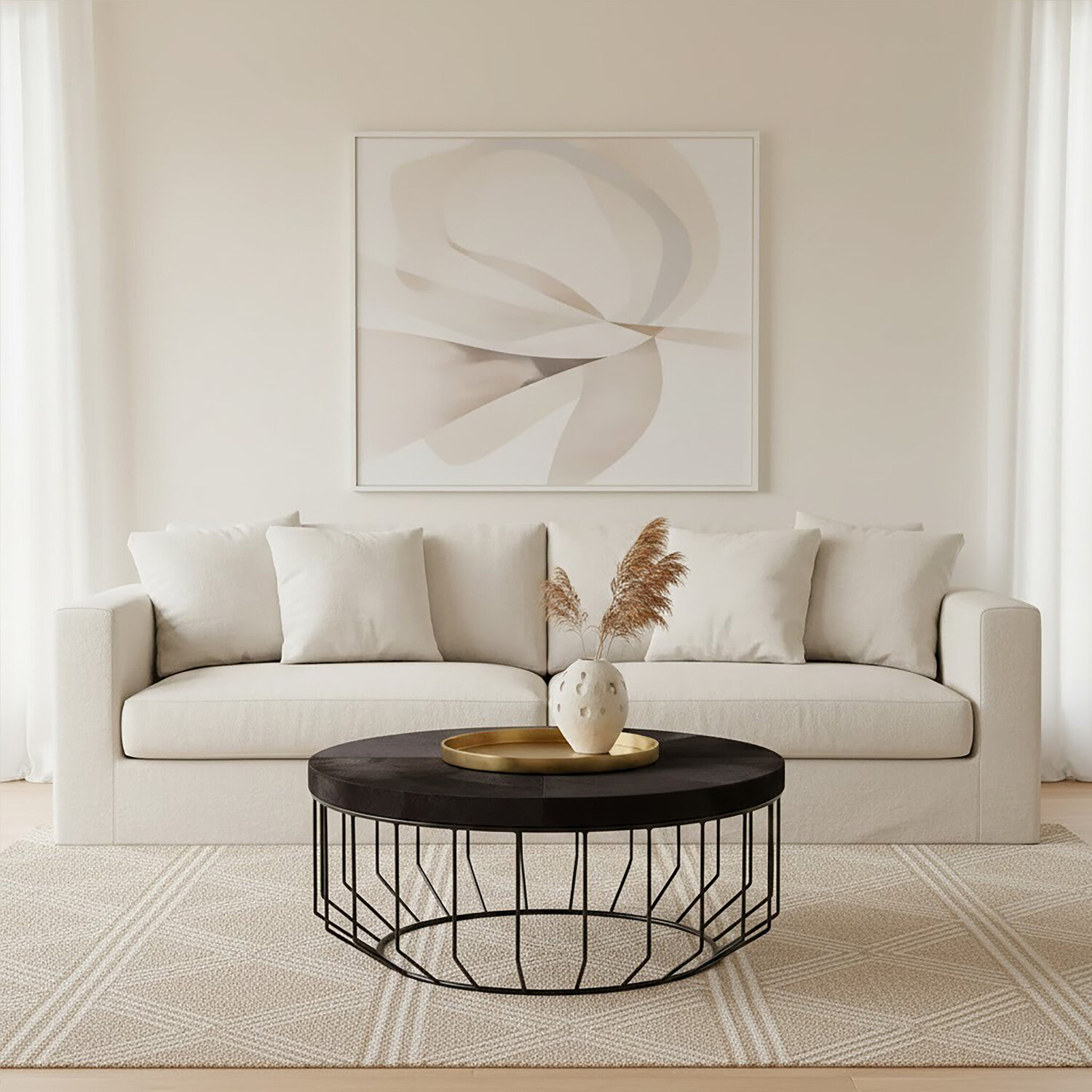Kensington Townhouse Hair On Hide Top Round Coffee Table - Black