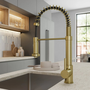Pull Out Kitchen Mixer Tap Single Lever Mono Swivel Spout Modern Brushed Brass